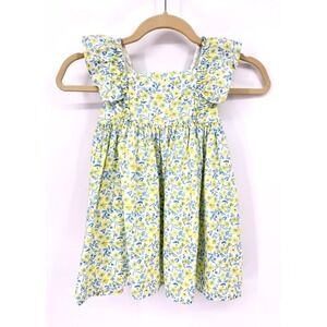 TOMMY‎ BAHAMA Girls Dress Size 7 Cotton Blue/Yellow Floral Fit Flare Ruffle Bow